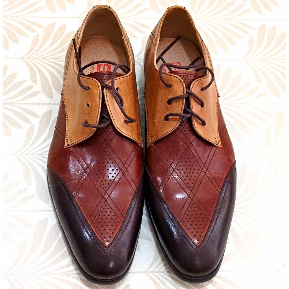 Steven Land SL0040 Men's Brown/Tan Leather Cap Toe Oxford Dress Shoes 8.5